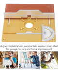 Premium Aluminum Router Lift System With No Sweat Above Table Adjustment For Heavy Duty Woodworking and Engraving Tables built solid visible with calibration track.