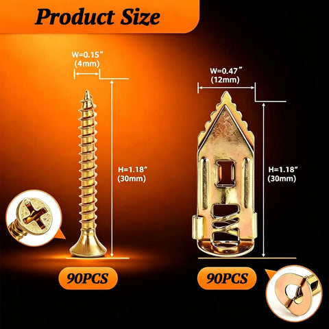 All In One 180 Piece Self Drilling Drywall Anchors Kit With 90 Winged Anchors And 90 Screws For Gypsum Board Sheetrock Shown