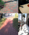 Four examples of Two Pack Concrete Slab Moulds For DIY Path Building Irregular Stone Look Pavement Bricks 30x30 Cm Black Garden Patio Walkway Mould Set Easy To Use Dope Stone Look used for garden paths and walkways.