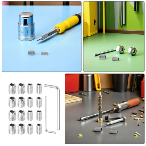 18 Piece Refrigerator Handle Screws Set With Installation Tool Premium Stainless Steel Rust Resistant Hardware For Fridge Door Handles Replacement Kit, set on workbench