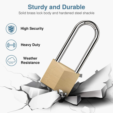 Keyed Padlock Waterproof Solid Brass Lock 2.6 Inch With Keys; solid brass padlock shown breaking through cracked surface, highlighting durability