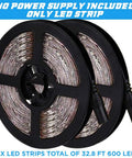 Green LED Strip Lights 32.8Ft Waterproof IP65 Dimmable SMD2835 600 LEDs 12V cuttable tape, two rolls on black reels.