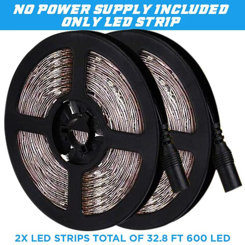 Green LED Strip Lights 32.8Ft Waterproof IP65 Dimmable SMD2835 600 LEDs 12V cuttable tape, two rolls on black reels.