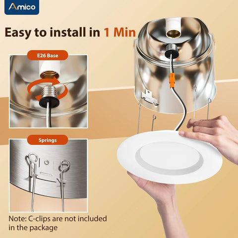 LED Recessed Can Lights 5 To 6 Inch 12 Pack Dimmable Damp Rated 950LM E26 base retrofit with baffle trim, easy install