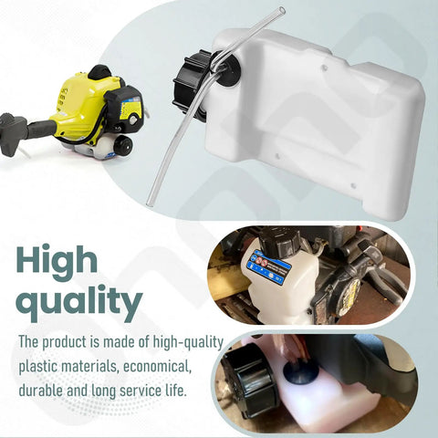 Replacement Gas Trimmer Fuel Tank With Exact Fitment And Wide Compatibility, shown with kit and installation view.