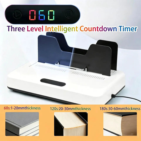 Quick Heat Thermal Binding Machine For Office Docs No Preheat Needed 3 Minute Melt Settings Auto Clamp Fan Cooling Fast Bind For Reports Contracts Proposals And File Binders, with 3-level timer