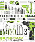 Hella Durable 299 Piece Tool Set With 12V Cordless Drill And Slick Hand Tools, Portable Toolbox With Drawer for storage and repairs.