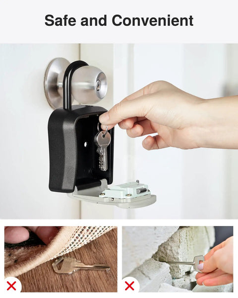 Resettable Combination Key Lock Box, Grab And Go Portable Wall Mount Or Door Knob Safe in use on door knob