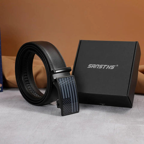 Dope Mens Leather Belt Ratchet Black Dress Belt With Automatic Slide Buckle For Men Easy Adjustable Everyday Wear