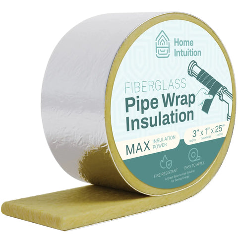 Foil-Back Fiberglass Pipe Insulation Wrap Kit, 25 Foot Roll, 3 Inch Wide By 1 Inch Thick, 2 Pack, No Brainer Install Vapor Barrier
