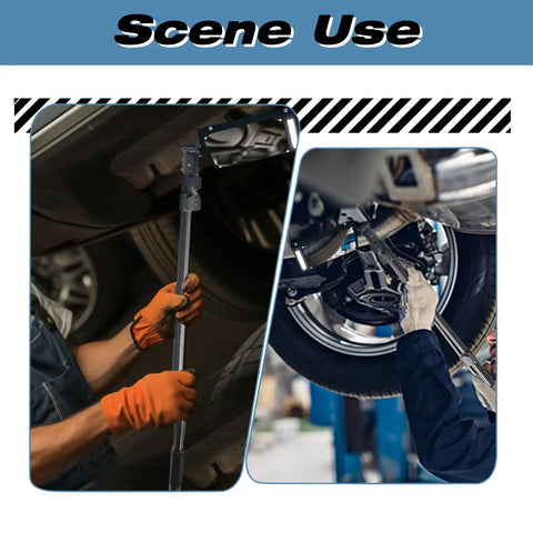 Rechargeable LED Under Vehicle Inspection Mirror With Adjustable Length, used for undercar inspections and maintenance.