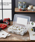 Open box showing 50 Pack M8 Drywall Anchors With Zinc Plated Screws For Hollow Walls Heavy Duty Anchor Kit That Holds Tight on Gypsum Board