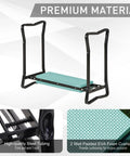 Thick Padded Garden Kneeler And Seat Bench For Easy Weeding Foldable Garden Stool displaying steel frame and green pad.