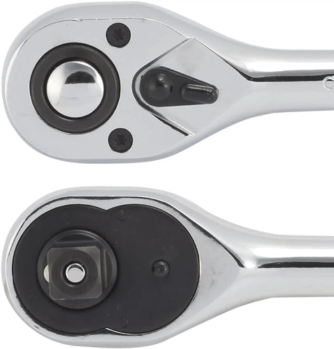 Beefy 1/2 Inch Ratchet Wrench With 72-Tooth Reversible Mechanism, Quick Release CR-V Steel Tear-Drop Oval Head Close-Up