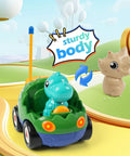 Remote Control Dinosaur Car Toy Two Pack With Lights And Music For Toddlers Boys Ages 2 To 5 on a bright track with dinosaur figure