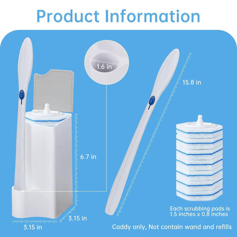 Toilet Wand Holder And Organizer Fits Clorox Toilet Wand And Disposable Scrubbing Pads Keeps Wand And Pads Neatly Stored With Space For Six Refill Pads White And Gray showcasing dimensions
