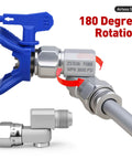 Two Pack Seven Eighths Inch Airless Paint Spray Gun Swivel Joint 3600 PSI Max, 180 Degree Swivel For Angled Spraying, Heavy Duty Aluminum Alloy, Fits Most Airless Guns And Extensions, 180-degree rotation