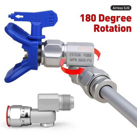 Two Pack Seven Eighths Inch Airless Paint Spray Gun Swivel Joint 3600 PSI Max, 180 Degree Swivel For Angled Spraying, Heavy Duty Aluminum Alloy, Fits Most Airless Guns And Extensions, 180-degree rotation