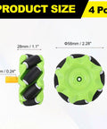 Mecanum Wheels Set For Smart Robot Cars And DIY Models, 58mm 2.28in Omnidirectional ABS Rubber Wheels with size measurements