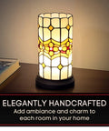 Floral Tiffany Style Mosaic Shade Accent Table Lamp With Inline Switch 11 Inch Bedside Light on wooden side table
