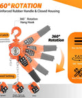 Lever Chain Hoist 1 Ton 3M Chain Length Manual Ratchet Puller Hoist features 360° rotation and reinforced rubber handle