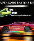 1:24 RC Drift Car 4WD with 2.4GHz radio, rechargeable batteries, shown in red with LED lights and pro drift tires.