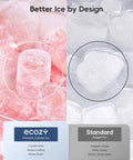 Smart Nugget Ice Maker For Countertop With Smartphone App Control And A Spacious 1.14 Gallon Side Tank serving clear cylinder and nugget ice comparison.