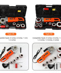 Heavy Duty Handheld Pipe Threading Machine Kit With Case Portable Electric Conduit Threader for Type 30 and Type 50 heads arrangement.