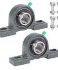 Two UCP205-16 pillow block bearings with 1-inch bore, steel housing, and 4 mounting bolt sets