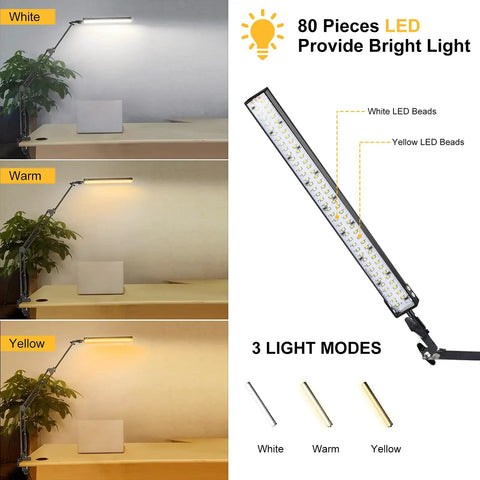 2 In 1 LED Desk Lamp With Base And Clamp Clip On Desk Light 50.7 Inch 3 Section Swing Arm Architect Lamp With Memory Function For Home Office Reading Drafting Craft And Workbench