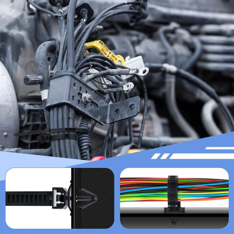 200 Piece Car Wire Loom Routing Clips Push Mount Assortment DIY Friendly with Nylon Cable Ties and Retainers used in engine bay