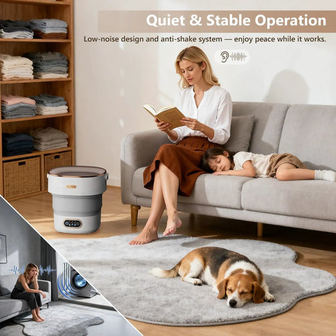 20 Liter Portable Washing Machine Delivering No Sweat Performance And Sweet Compact Build Coupled With Fast Spin Dryer Cycle For Modern Apartments And Delicates in a cozy living room.