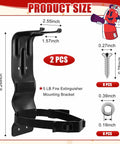 Four Pack Fire Extinguisher Mount Brackets Five Pound Metal Mounting Kit For Vehicles And Home shown with screws and dimensions.