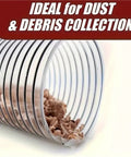 Fully Transparent Flexible Bellows Hose For 100Mm Vacuums And Industrial Dust Extractors With Bendable Pvc Tube crafted for woodworking shops with sawdust inside.