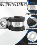 Close-up of a 3/8 inch stainless steel cable clamp with rubber cushion, part of Fifty Pack Three Eighths Inch Stainless Steel Cable Clamps.