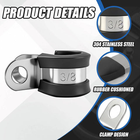 Close-up of a 3/8 inch stainless steel cable clamp with rubber cushion, part of Fifty Pack Three Eighths Inch Stainless Steel Cable Clamps.