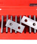 Pro Grade One Eighth Inch Thick Precision Parallel Sets, Ten Pairs, Three Inch Length in a red case, alloy steel with holes