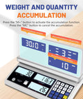 Heavy Duty Counting Scale For Small Parts 30kg 66lb Capacity, 1g Precision, digital display interface on wooden table.