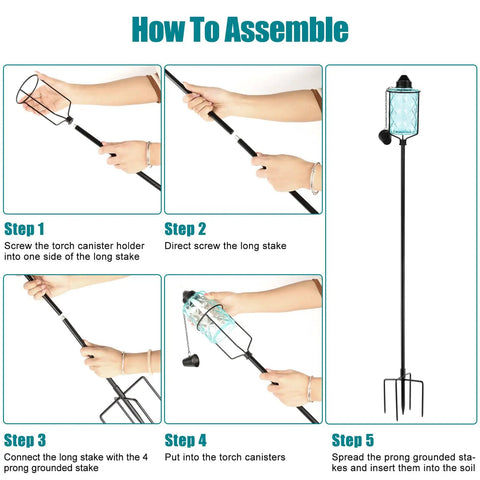 Assembly steps for Set Of Four Glass Garden Torches For Backyard And Outdoors 12 Oz Citronella Torches With 61 Inch Height