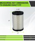 Air Filter MIU14395 For John Deere D100 D105 D125 D130 D140 D110 E100 E120 E130 E140 LA135 LA145 Z235 Z255 X330 showing dimensions