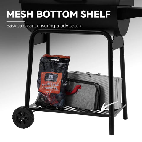 28 Inch Barrel Charcoal Grill With Warming Rack And 626 Sq In Of Cooking Space mesh bottom shelf with wheels and storage