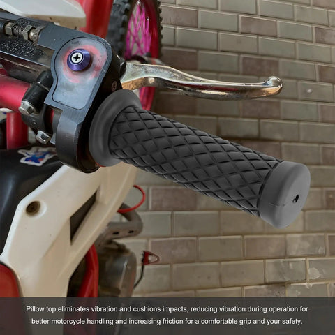 2 Pack Non Slip Motorcycle Hand Grips Rubber Handlebar Grips For 7 8 Inch Bars 21mm And 24mm Vintage Open End Thruster Grip For Dirt Bike Scooter Black, installed view