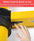 Close-up of Beefed Up Non Conductive Fiberglass Telescoping Ladder For Electrical Work showing safety catch and lock mechanism.