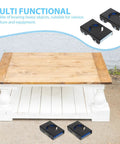 Heavy Duty Furniture Movers Set Includes 4 Heavy Duty Dollies for easy sliding of heavy objects under a wooden table.