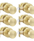 Brushed Gold Privacy Door Knobs Set, heavy duty zinc alloy interior door knobs for bedroom and bathroom, pack of 6