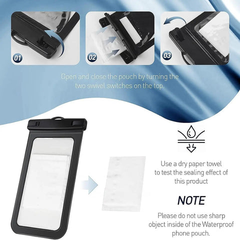 Waterproof Phone Pouch Dry Bag Up To 7 Inches IPX8 Case for iPhone 17 16 15 14 13 Pro Max Plus Black Universal use