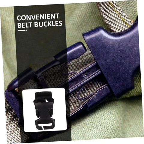 Close-up of 2.75 Inch Side Release Buckles For Backpacks And Belts on fabric, made of durable POM plastic, quick release, 6 pack.