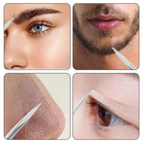 Eyebrow Tweezers Set For Precision Hair Removal And Facial Grooming Stainless Steel Pro Grade Rust Resistant Easy Grip close-up