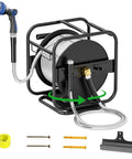 Upgraded Metal Garden Hose Reel With 100 Ft Main Hose And 6.2 Ft Guide Hose Heavy Duty Anti UV Wall Mount Or Freestanding Spool