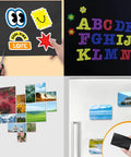 Magnetic Sheets 8.5 By 11 Inches, 20 Pack With Adhesive Backing for DIY Crafts, showing cut-out shapes, photo magnets, and board letters.